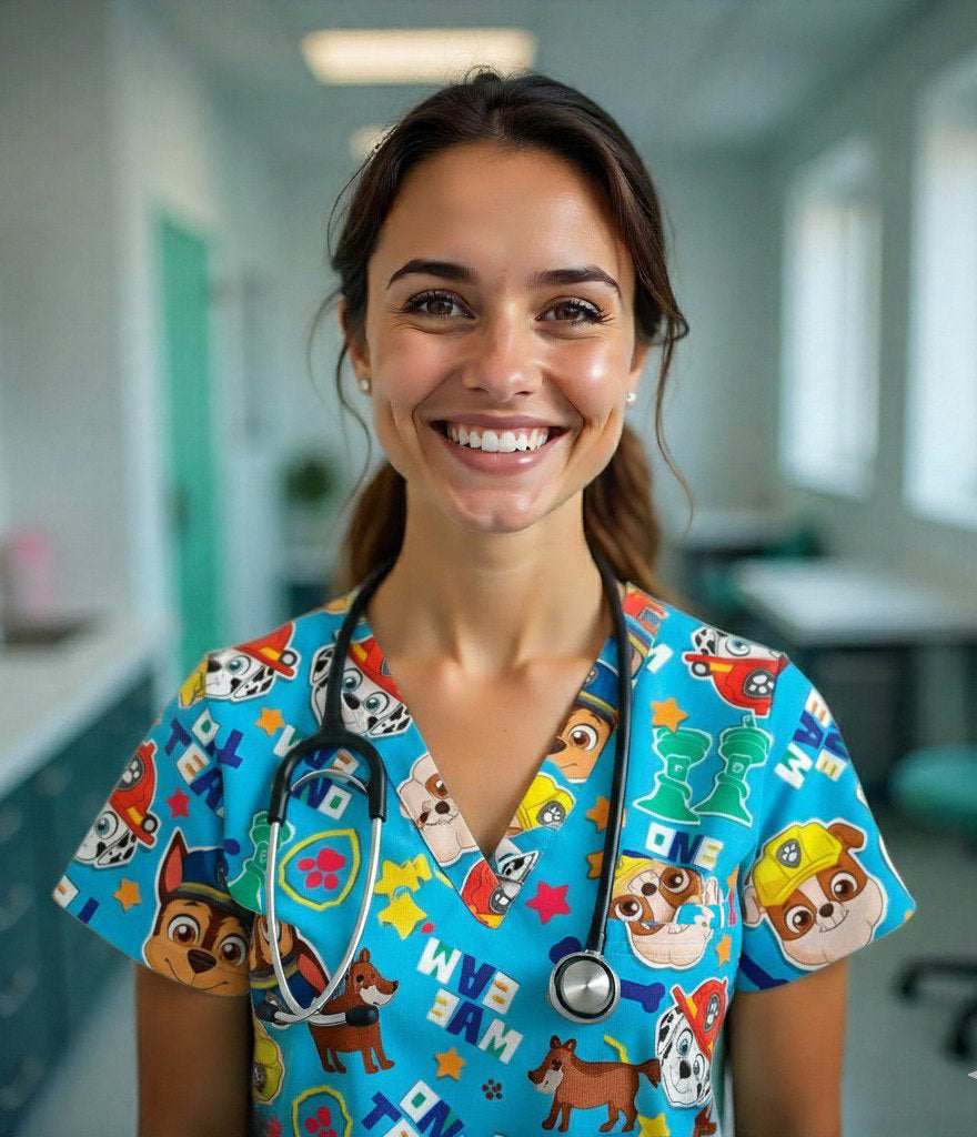 Paw patrol  3-Pocket STRETCH V-Neck Print Scrub Top