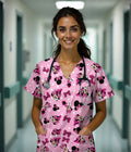 Mimmi medical  3-Pocket STRETCH V-Neck Print Scrub Top