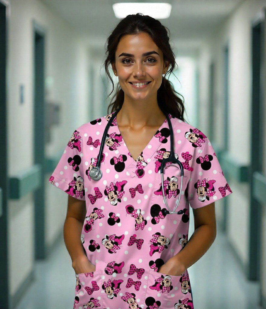 Mimmi medical  3-Pocket STRETCH V-Neck Print Scrub Top