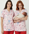 Neonatal 3-Pocket STRETCH V-Neck Print Scrub Top