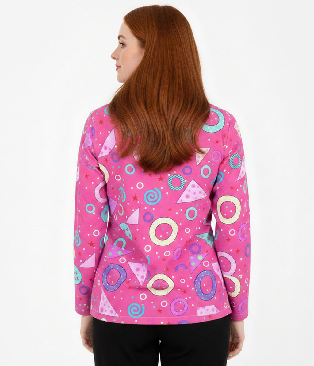 Confetti pink medical 3-Pocket STRETCH V-Neck Print Scrub Top