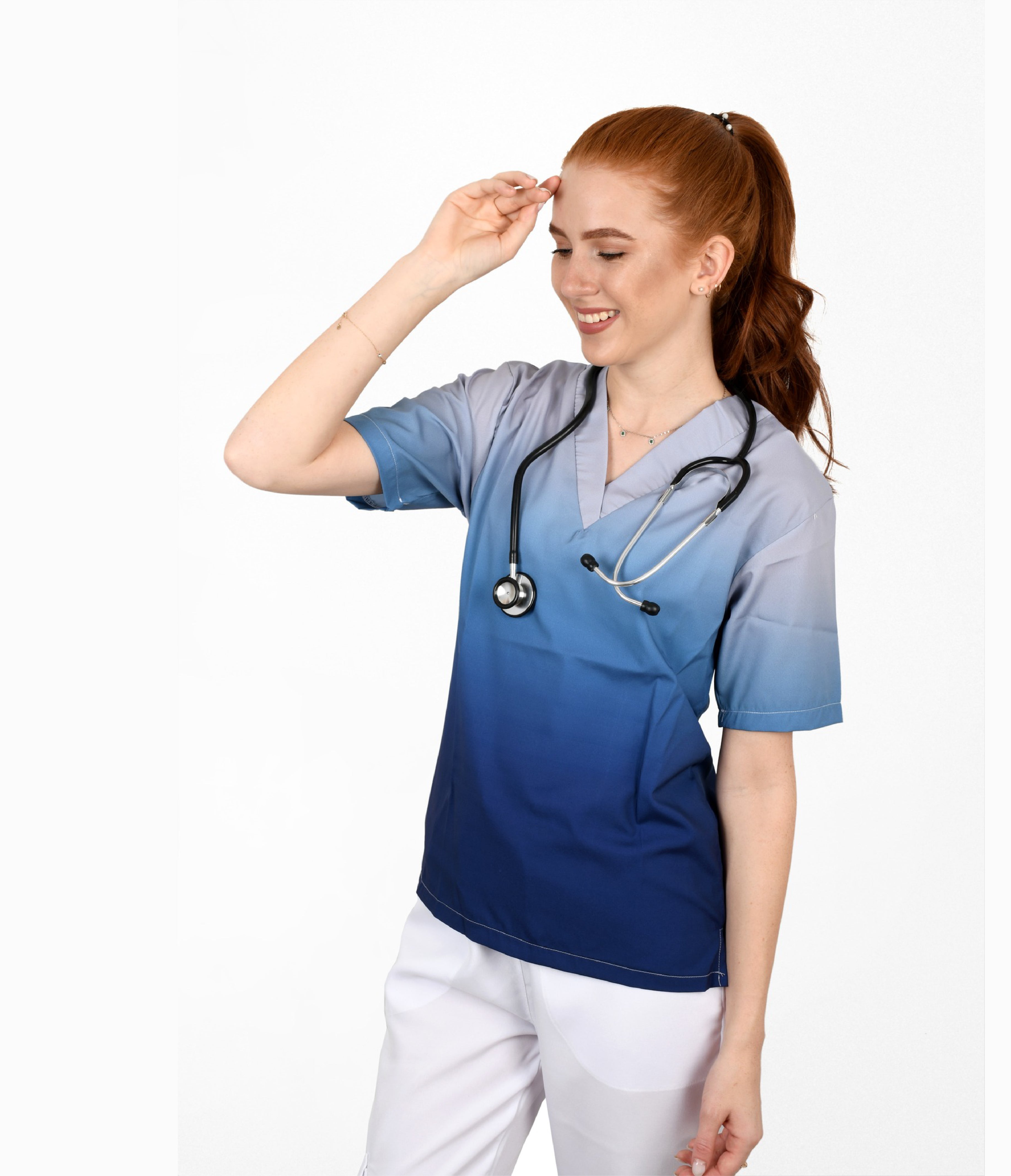 OceanBlue 3-Pocket STRETCH V-Neck Print Scrub Top