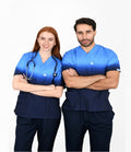 SkyBlue Medical  3-Pocket STRETCH V-Neck Print Scrub Top