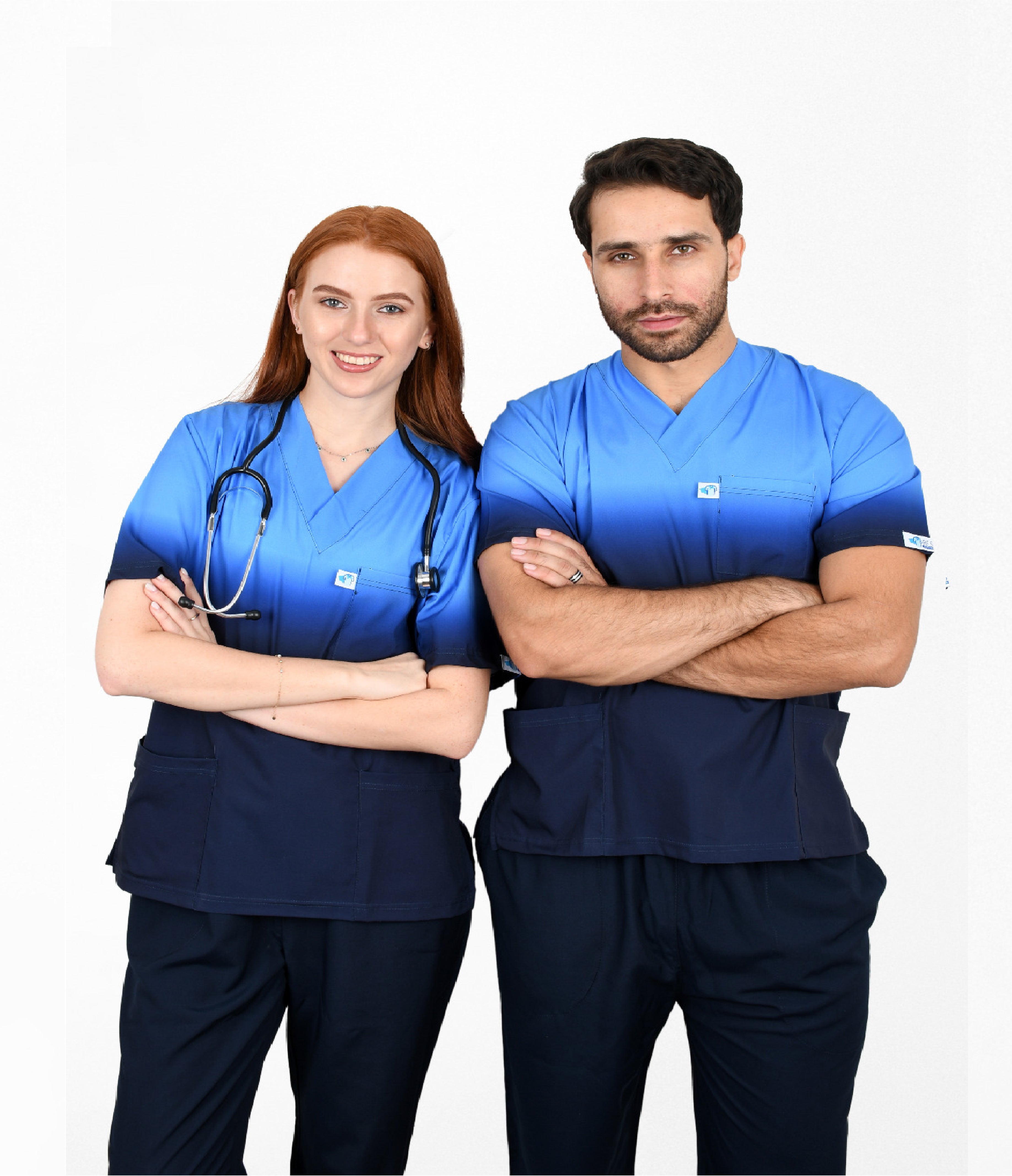 SkyBlue Medical  3-Pocket STRETCH V-Neck Print Scrub Top