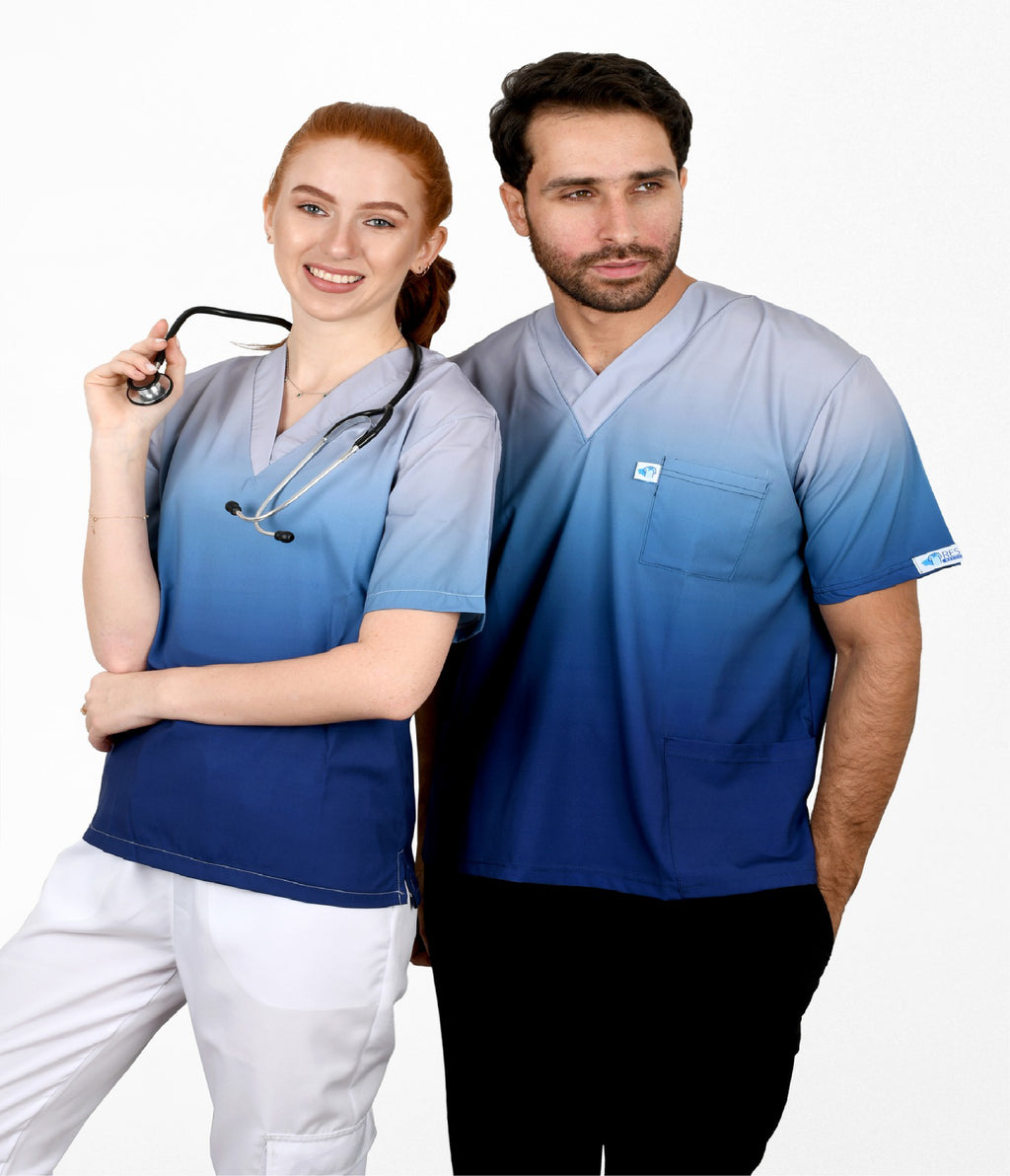OceanBlue 3-Pocket STRETCH V-Neck Print Scrub Top