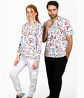 GlowBaby Medical 3-Pocket STRETCH V-Neck Print Scrub Top